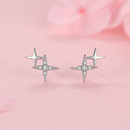 S925 Sterling Silver Four-pointed Star Earrings-Jewearrings