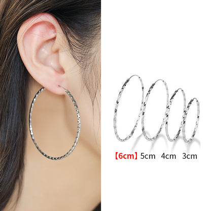 Women's Sterling Silver Geometric Large Circle Earrings-Jewearrings