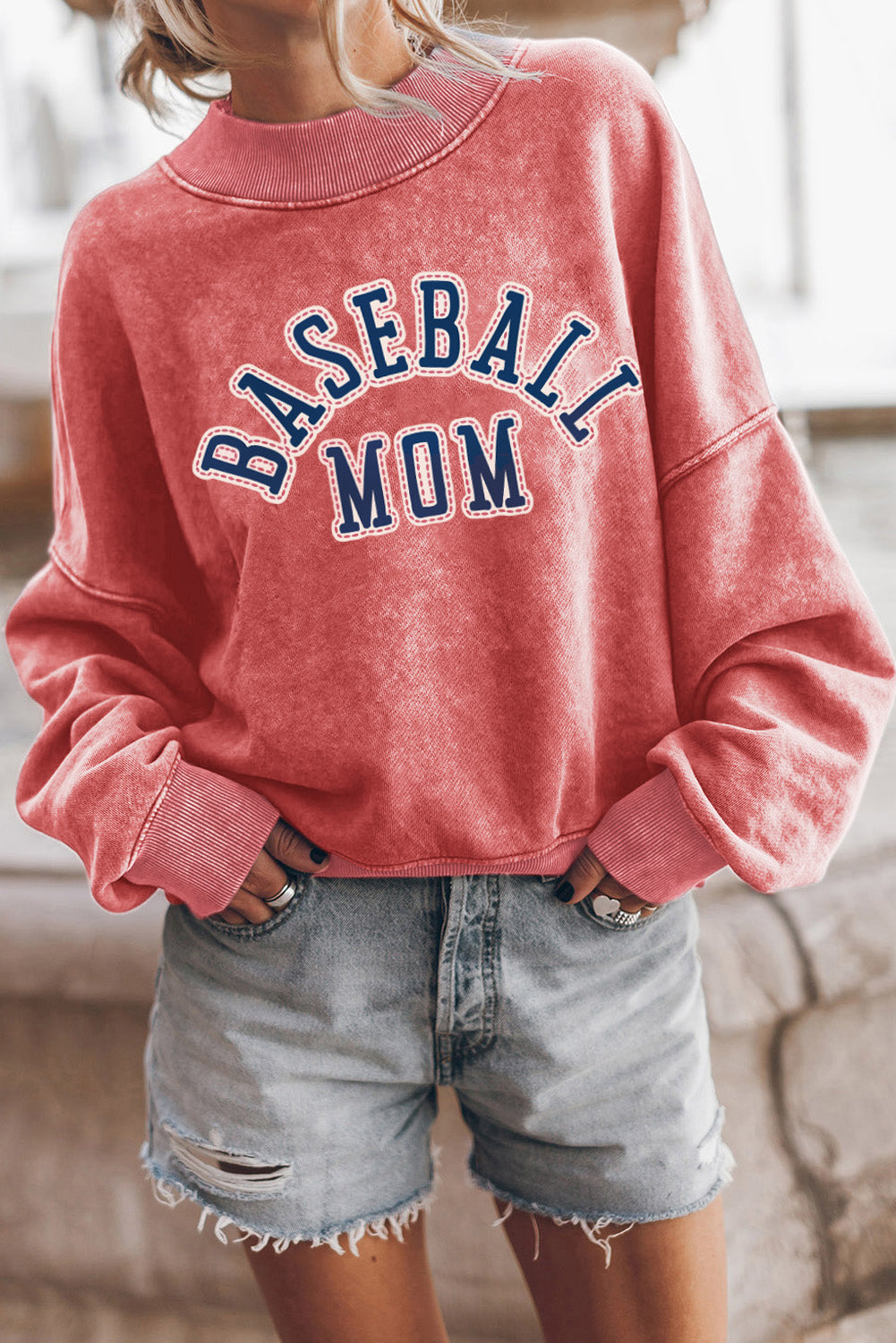 BASEBALL MOM Graphic Drop Shoulder Sweatshirt-Jewearrings