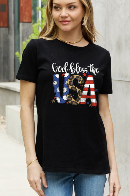 Simply Love Full Size GOD BLESS THE USA Graphic Cotton Tee-Jewearrings