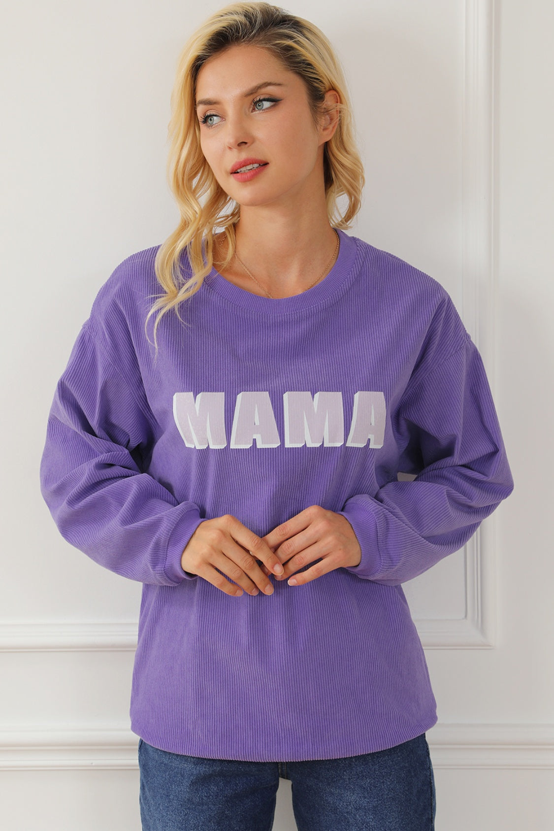 MAMA Round Neck Drop Shoulder Sweatshirt-Jewearrings