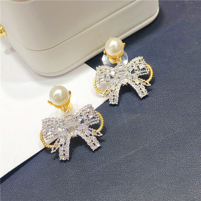 Round Face Slimming Bow Earrings Silver Needle Earrings-Jewearrings