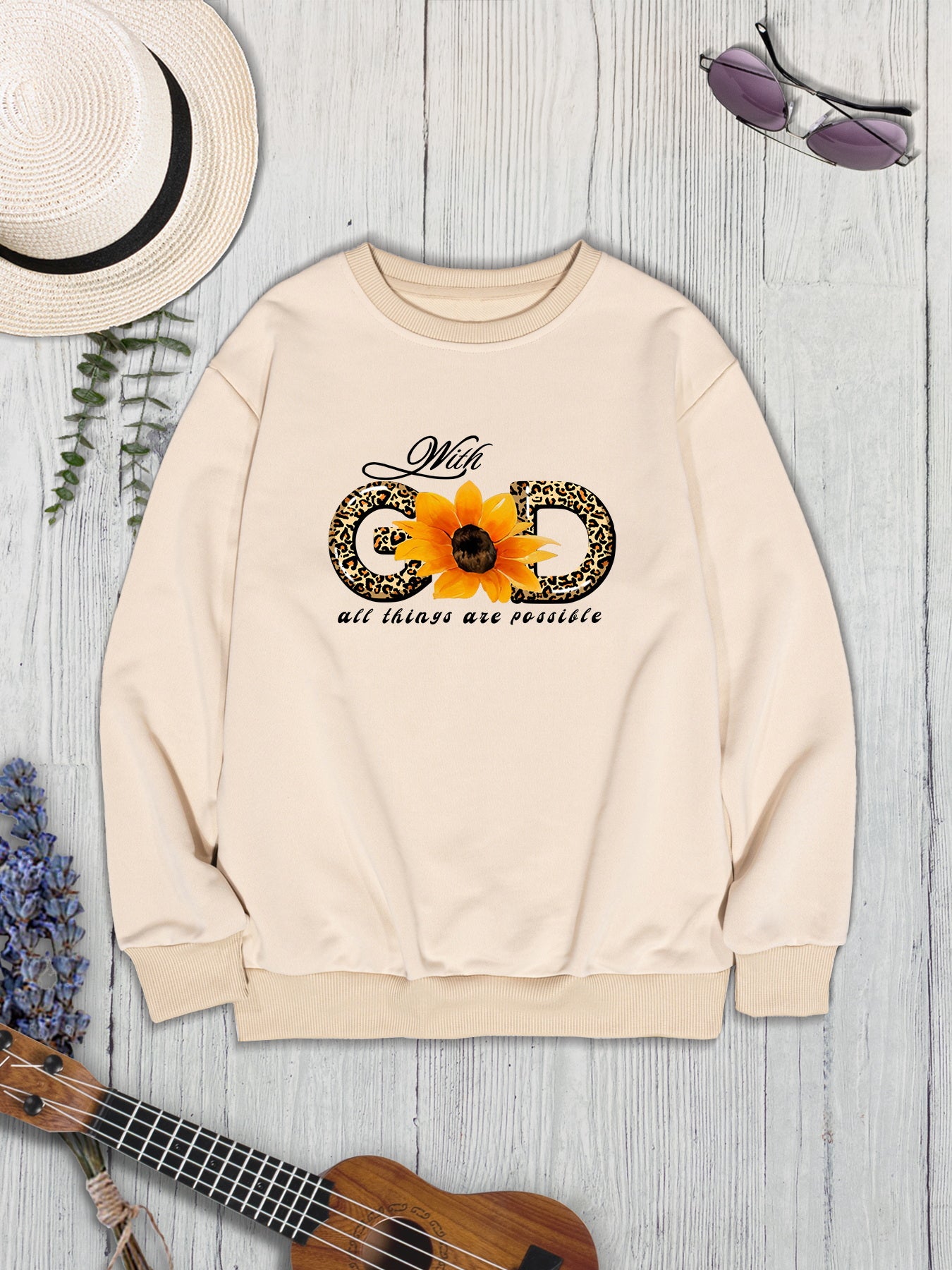 Sunflower Round Neck Dropped Shoulder Sweatshirt-Jewearrings