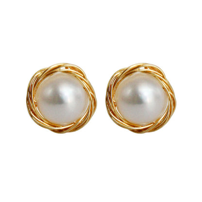 Pearl 14K Real Gold Plated Pearl Stud Earrings 925 Silver-Jewearrings