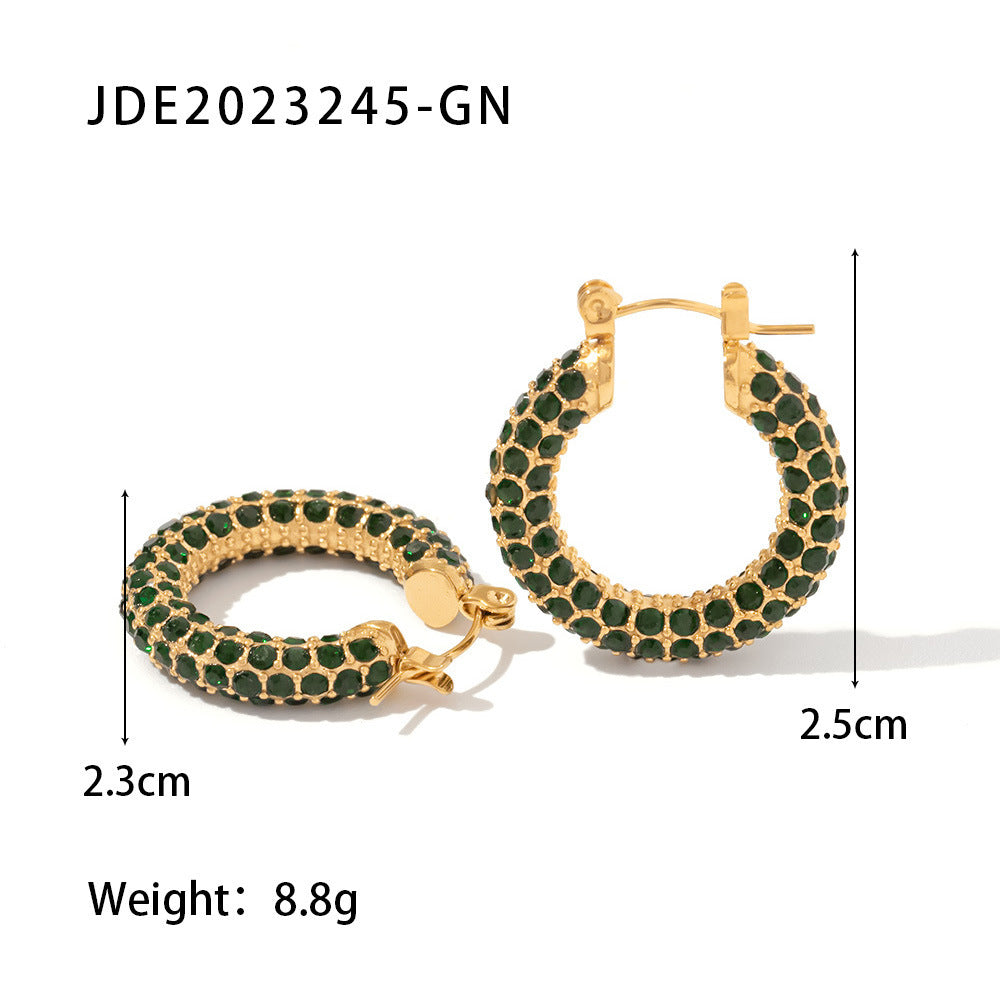 New Fashion Wild 18K Gold Plated White Square Crystal Zircon Hoop Earrings-Jewearrings