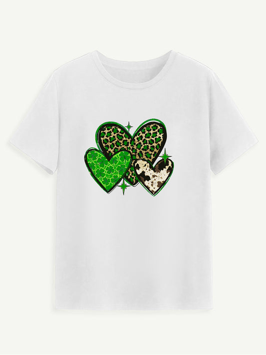 Heart Round Neck Short Sleeve T-Shirt-Jewearrings