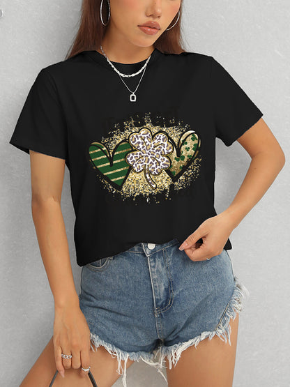 Lucky Clover Round Neck Short Sleeve T-Shirt-Jewearrings