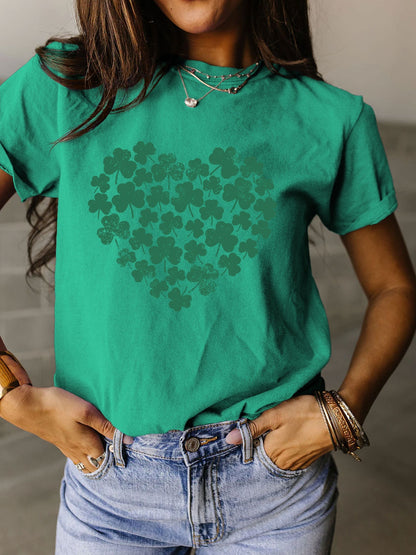 Full Size Lucky Clover Round Neck Short Sleeve T-Shirt-Jewearrings