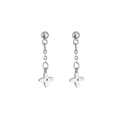 Good Luck Lucky Four Leaf Clover Small Sterling Silver Earrings-Jewearrings