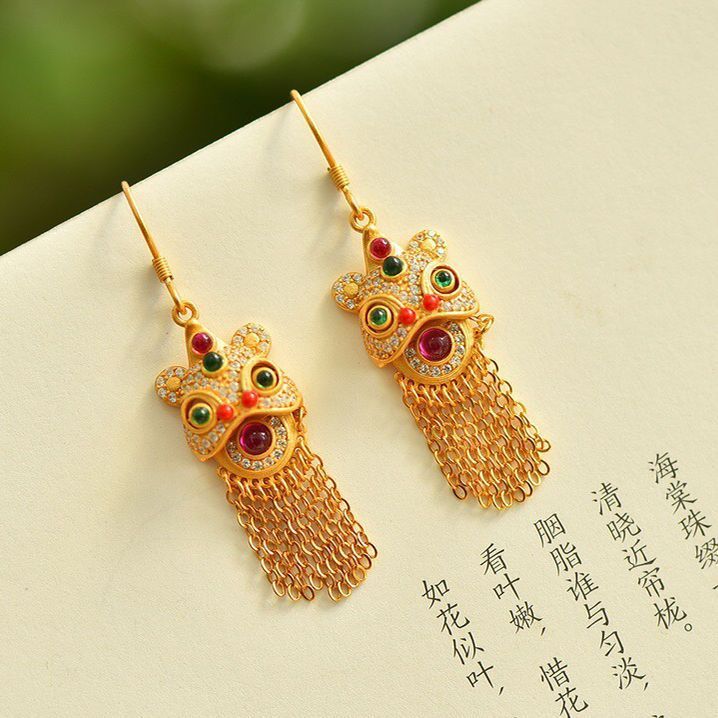 S925 Sterling Silver Lion Awakening Tassel Earrings-Jewearrings