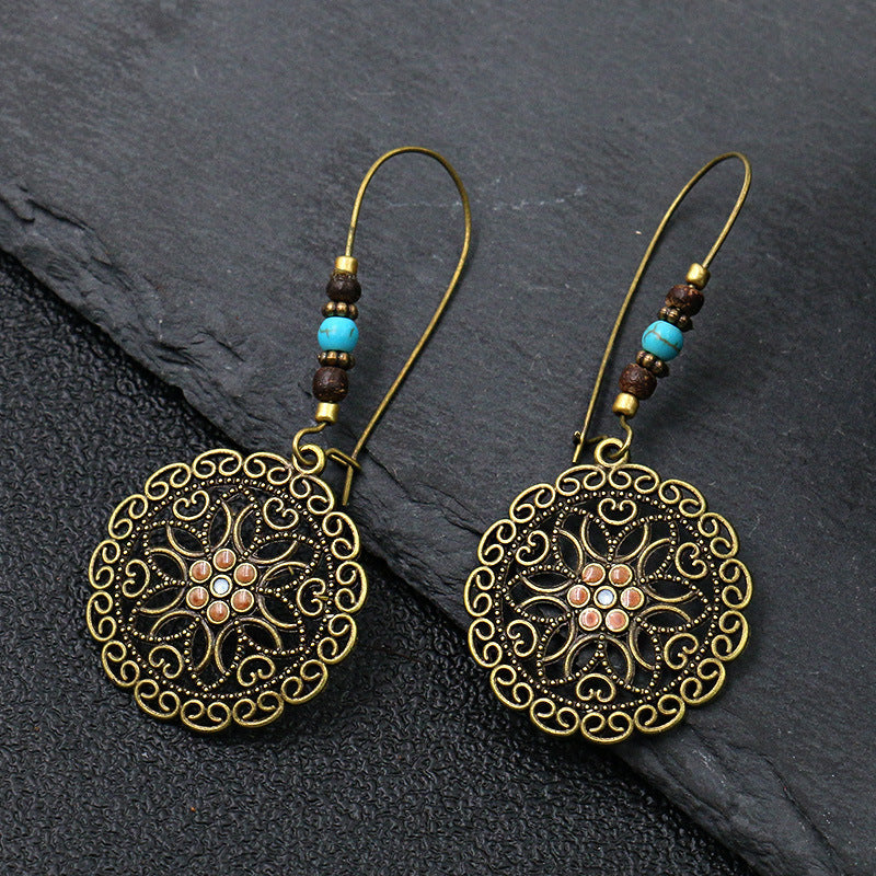 Vintage Tribal Ancient Bronze Dangle Earrings Bohemian Large Long Hollow Earrings-Jewearrings