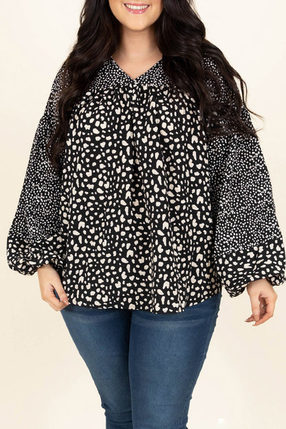 Plus Size Animal Print Balloon Sleeve Blouse-Jewearrings