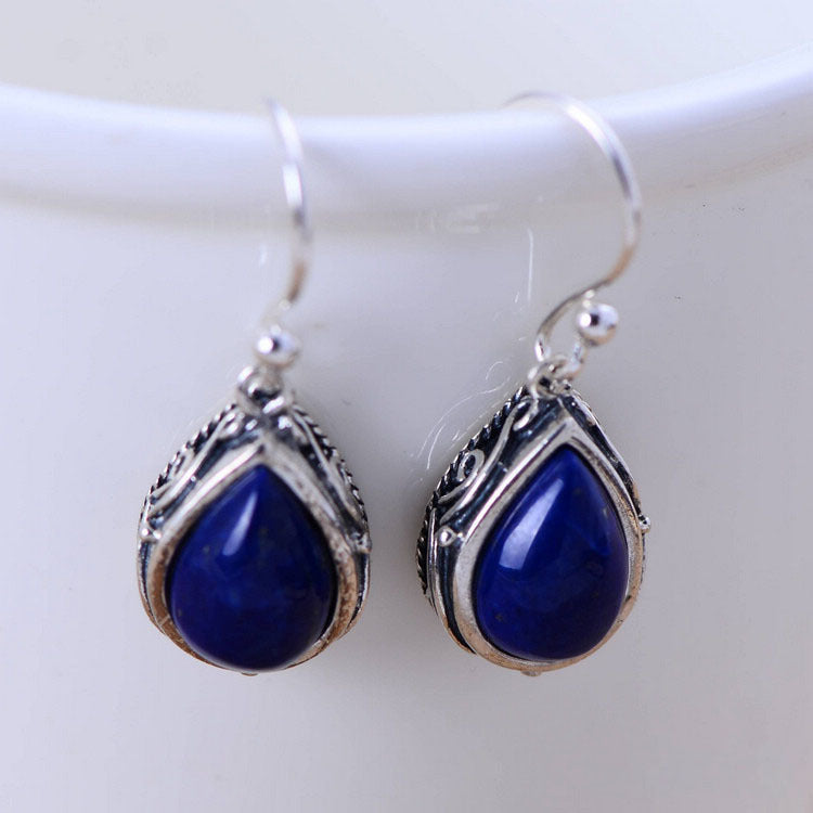 Sterling Silver Jewelry Lapis Lapis Water Drop Earrings for Women-Jewearrings