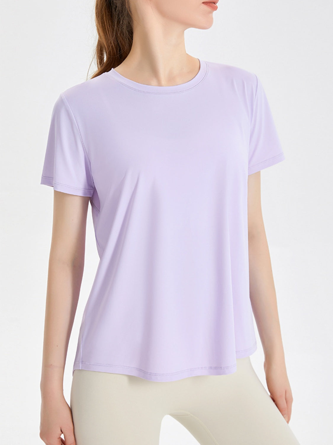 Slit Round Neck Short Sleeve Active T-Shirt-Jewearrings