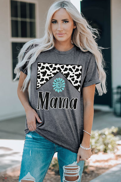 MAMA Graphic Cuffed Sleeve Round Neck Tee-Jewearrings