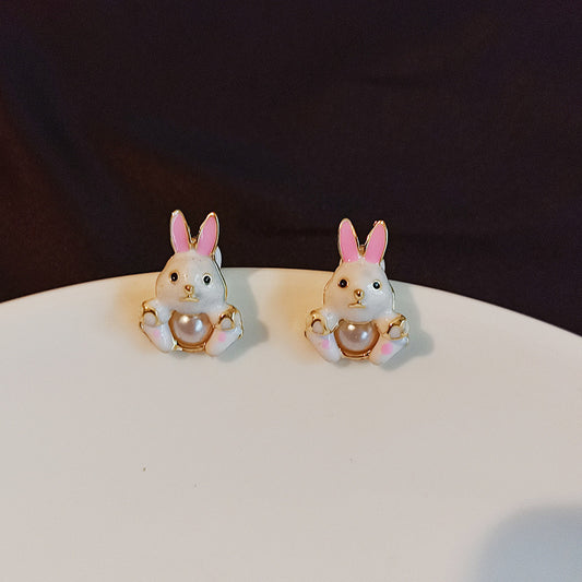 Sweet Cute Rabbit Stud Earrings 925 Silver Needle-Jewearrings