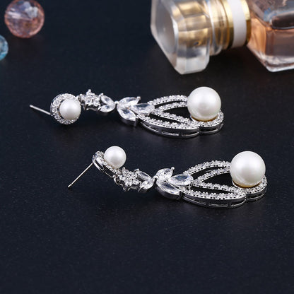 Zircon pierced pearl earrings earrings female 925 silver white gold zircon earrings pearl earrings-Jewearrings