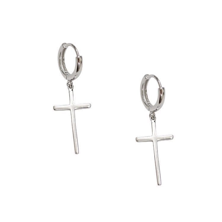 Sterling Silver Stud Earrings Cross Earrings-Jewearrings