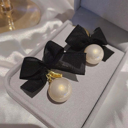 French Elegant Black Bow Earrings-Jewearrings