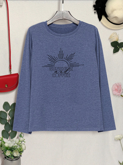 SUNSHINE COFFE Round Neck Long Sleeve T-Shirt-Jewearrings