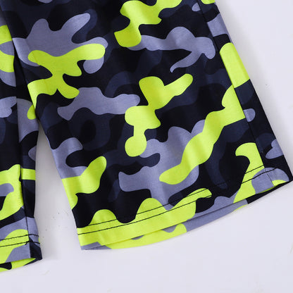 Boys Dinosaur Graphic Tee and Camouflage Shorts Set-Jewearrings