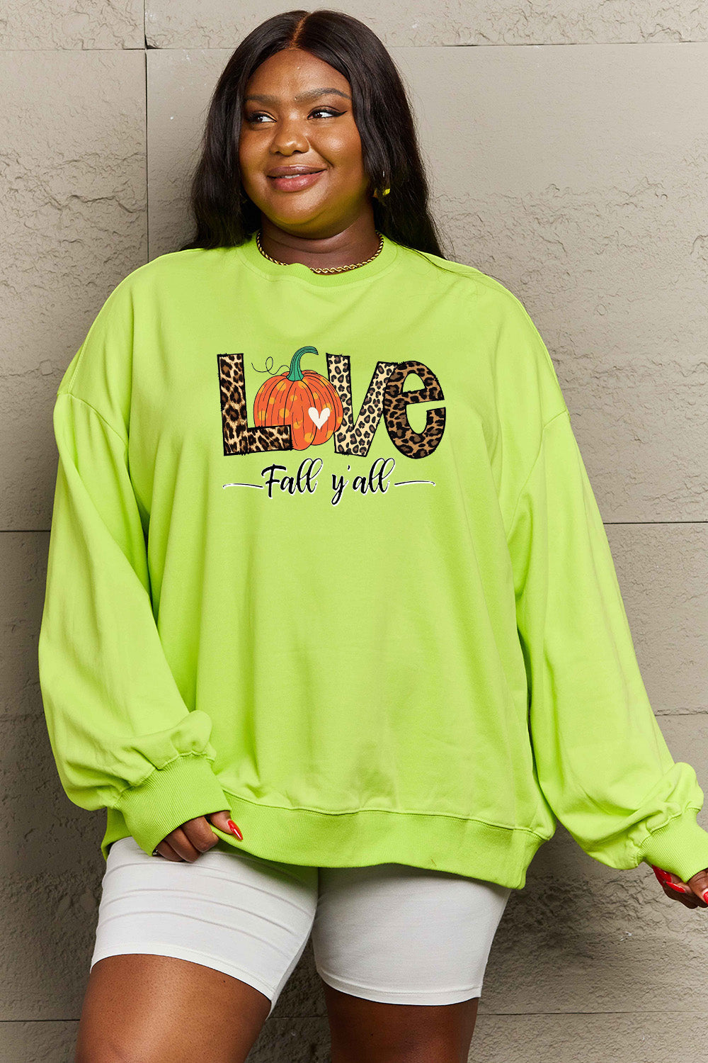 Simply Love Full Size LOVE FALL Y'ALL Graphic Sweatshirt-Jewearrings