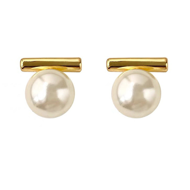 Women's Metal Pearl Stud Earrings-Jewearrings