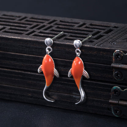 Design Epoxy Koi Stud Earrings Women's Chinese Style Simple-Jewearrings