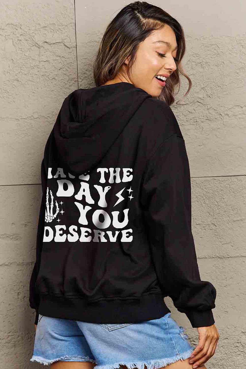 Simply Love Full Size HAVE THE DAY YOU DESERVE Graphic Hoodie-Jewearrings