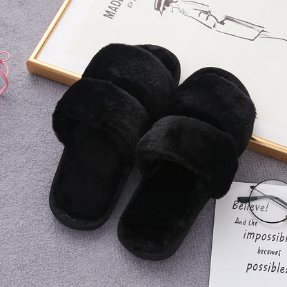 Faux Fur Double Strap Slippers-Jewearrings