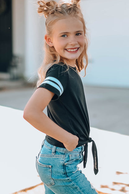 Girls Striped Tie Front T-Shirt-Jewearrings