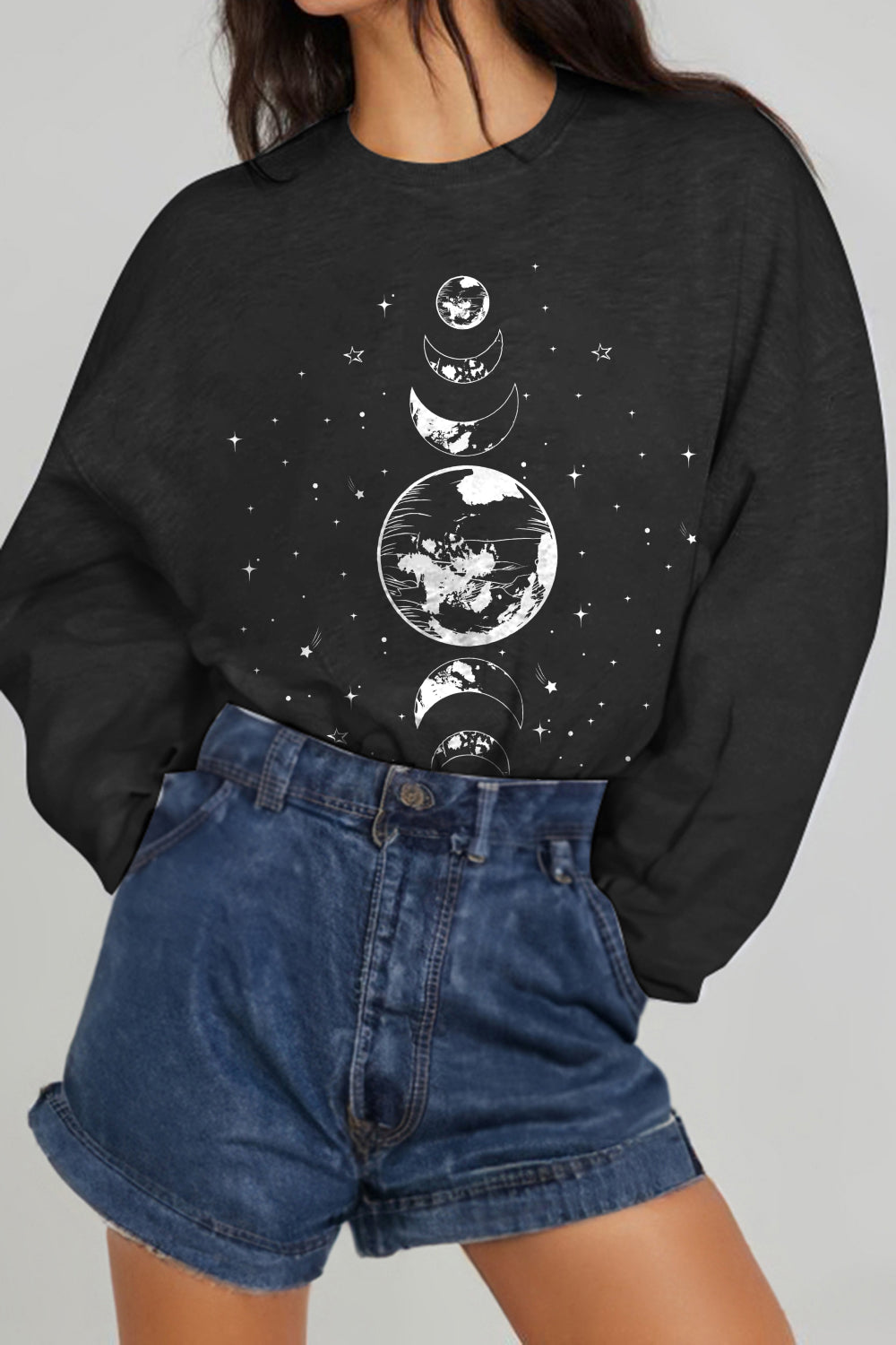 Simply Love Full Size Earth & Moon Graphic Sweatshirt-Jewearrings