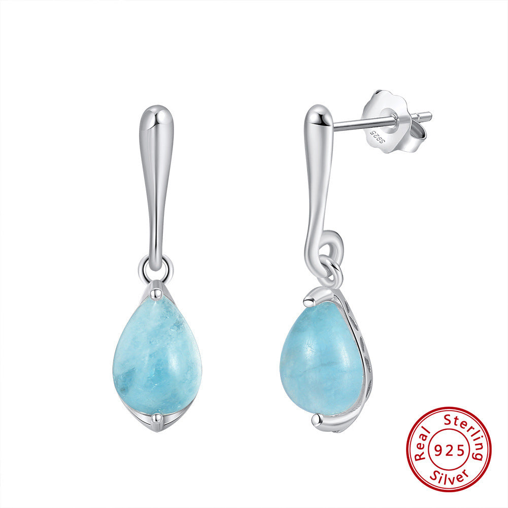 S925 Sterling Silver Earrings Natural Aquamarine Sapphire-Jewearrings