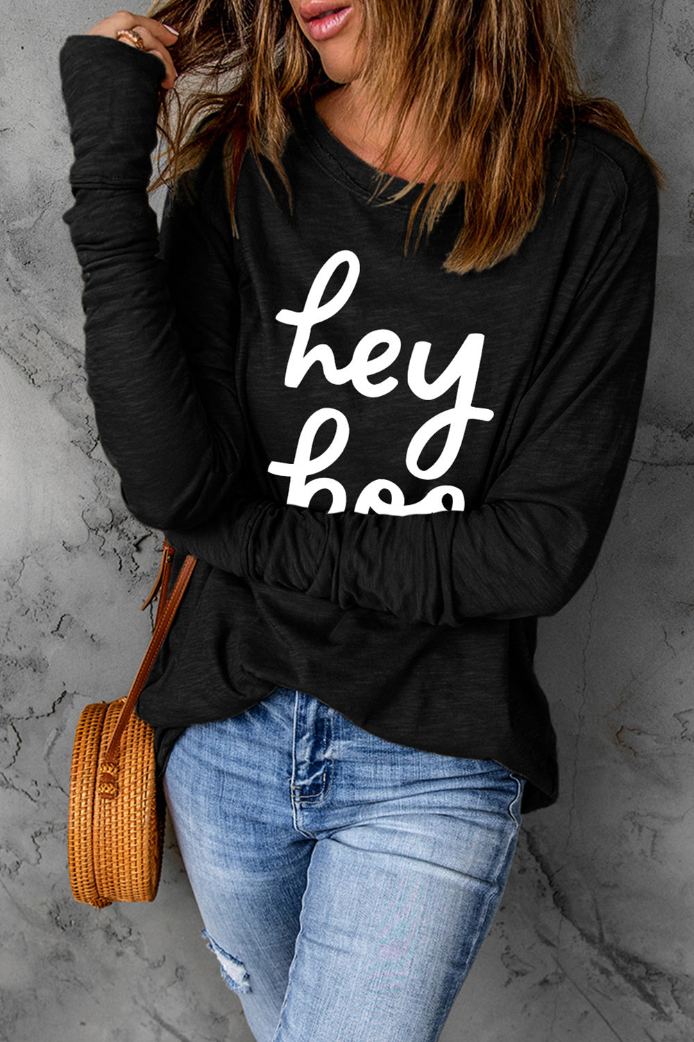 HEY BOO Graphic Round Neck T-Shirt-Jewearrings