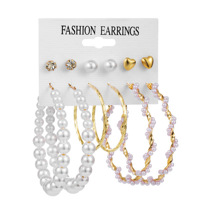 New Vintage Geometric Pearl Earrings 6-piece Set-Jewearrings