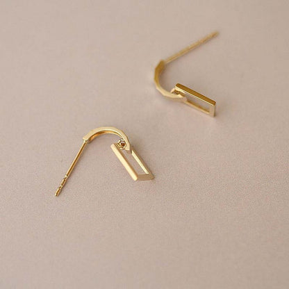 Semicircle Rectangular Frame Pure 9k Gold Stud Earrings-Jewearrings