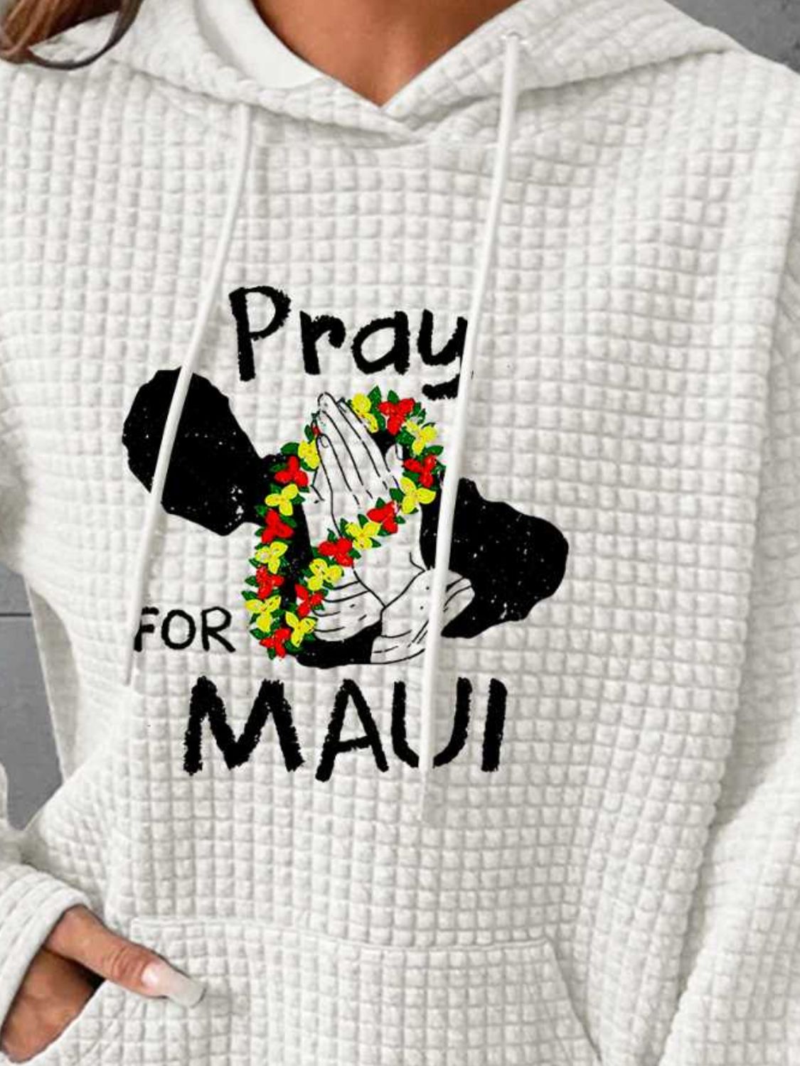 Full Size PRAY FOR MAUI Graphic Drawstring Hoodie-Jewearrings