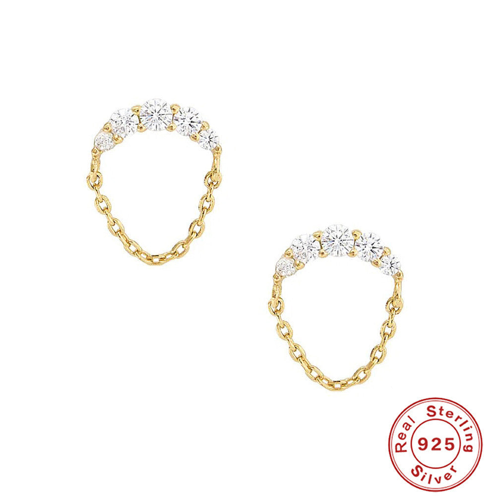 S925 Sterling Silver INS Style Chain Fringed Zircon Stud Earrings-Jewearrings