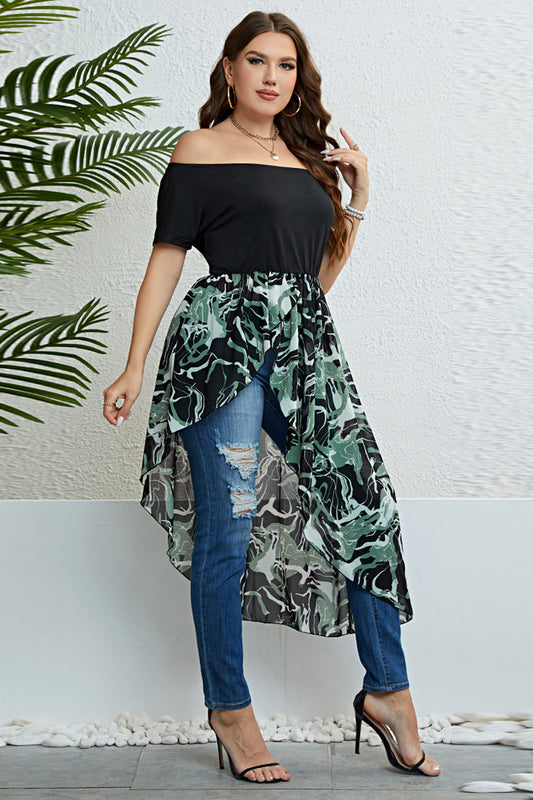 Plus Size Off-Shoulder Asymmetrical Hem Dress-Jewearrings