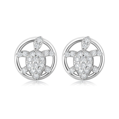 S925 Sterling Silver Small Turtle Earrings With Diamonds-Jewearrings