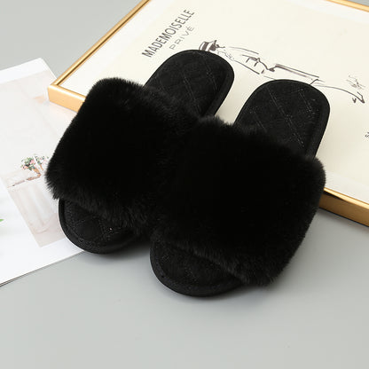 Faux Fur Open Toe Slippers-Jewearrings