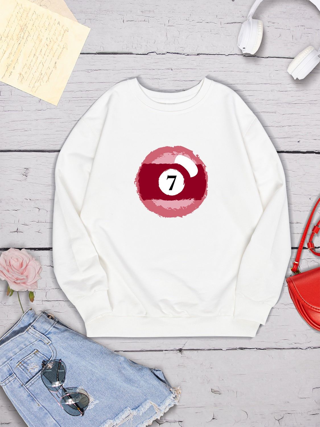 Billiard Graphic Round Neck Sweatshirt-Jewearrings