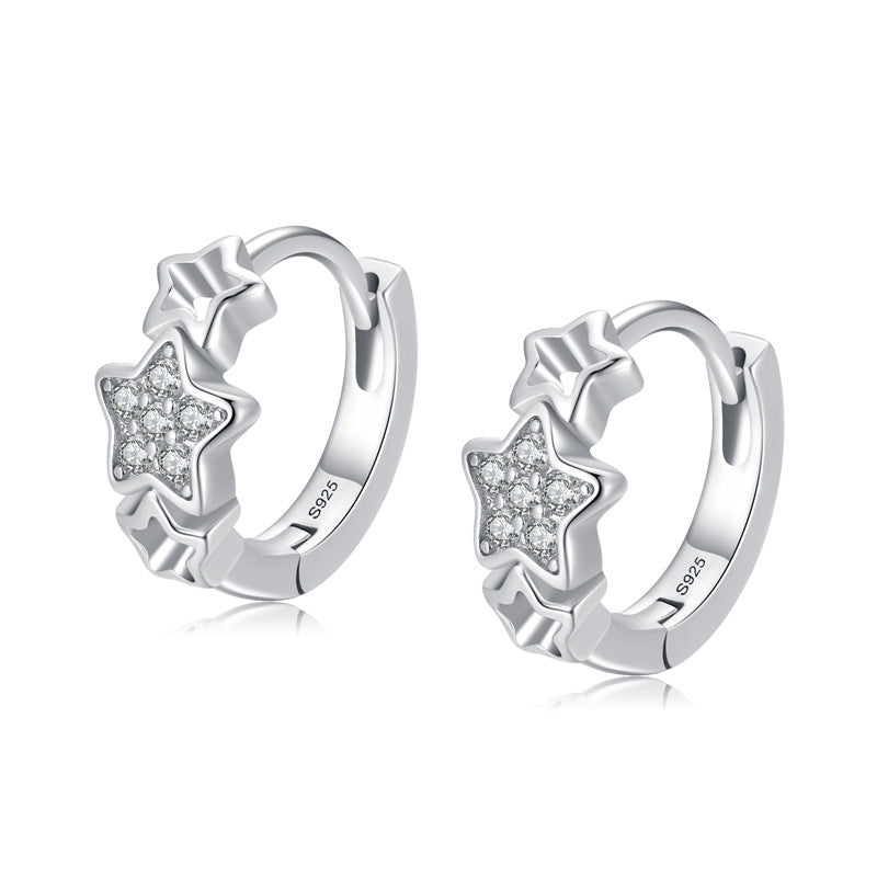 S925 Sterling Silver Star Earrings With Diamonds-Jewearrings