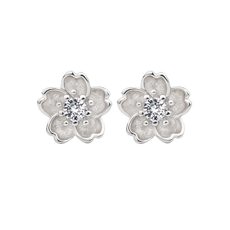 Plum Creative Silver Plated Ornament Zircon Stud Earrings-Jewearrings