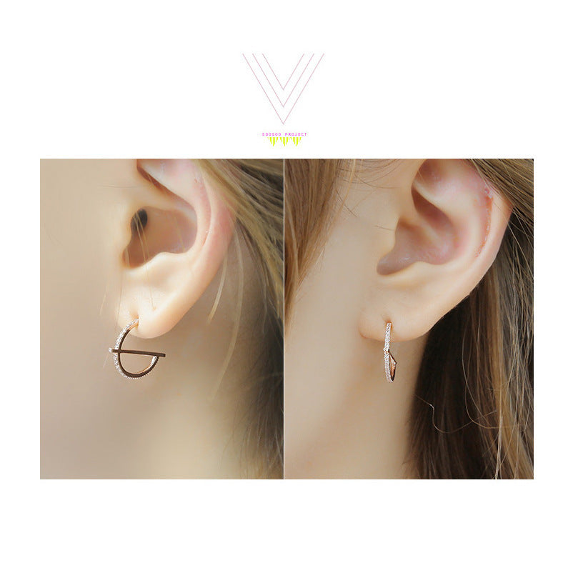 Han Jinying Korean version S925 sterling silver studs fashion personality CHIC wind simple micro zircon geometric Earrings-Jewearrings