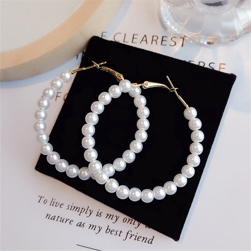 Pearl large circle earrings-Jewearrings