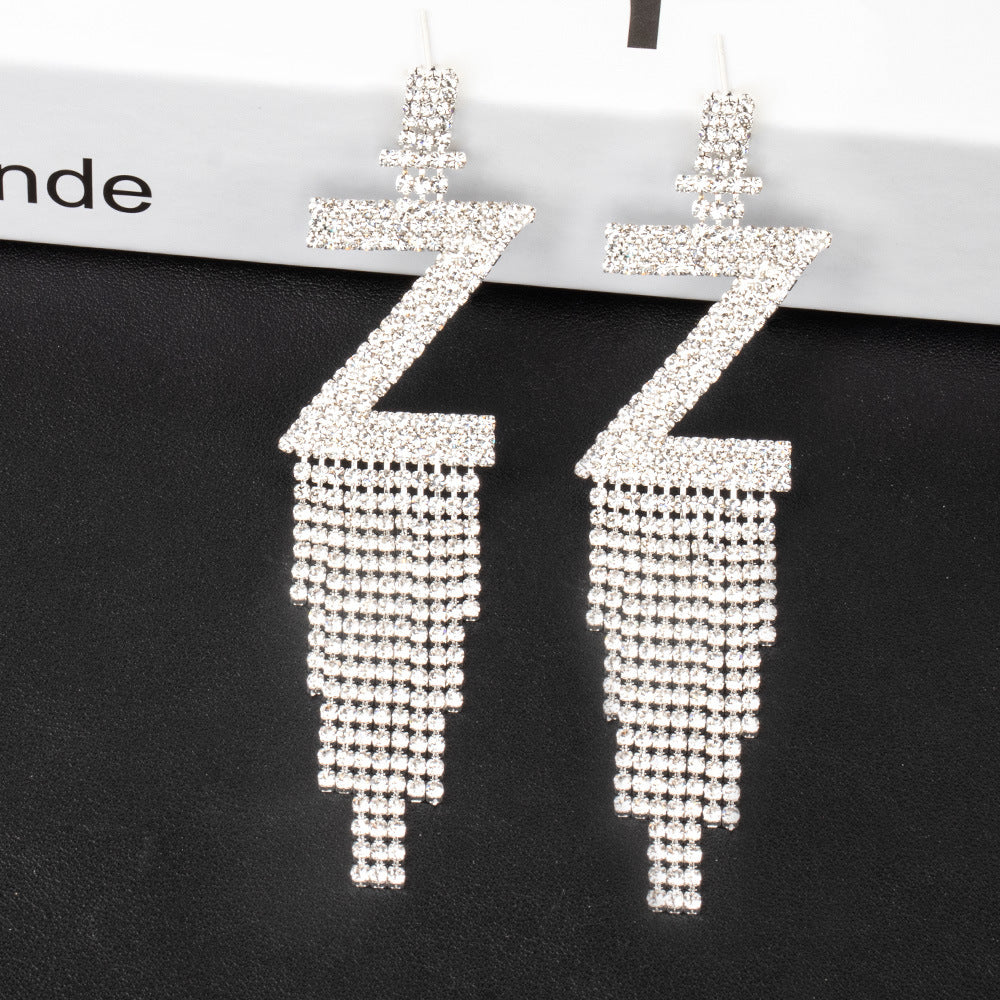 Fashion Jewelry 925 Silver Needle Ornaments Rhinestone Letter B Earrings Banquet Tassel Ear Ornaments Female-Jewearrings