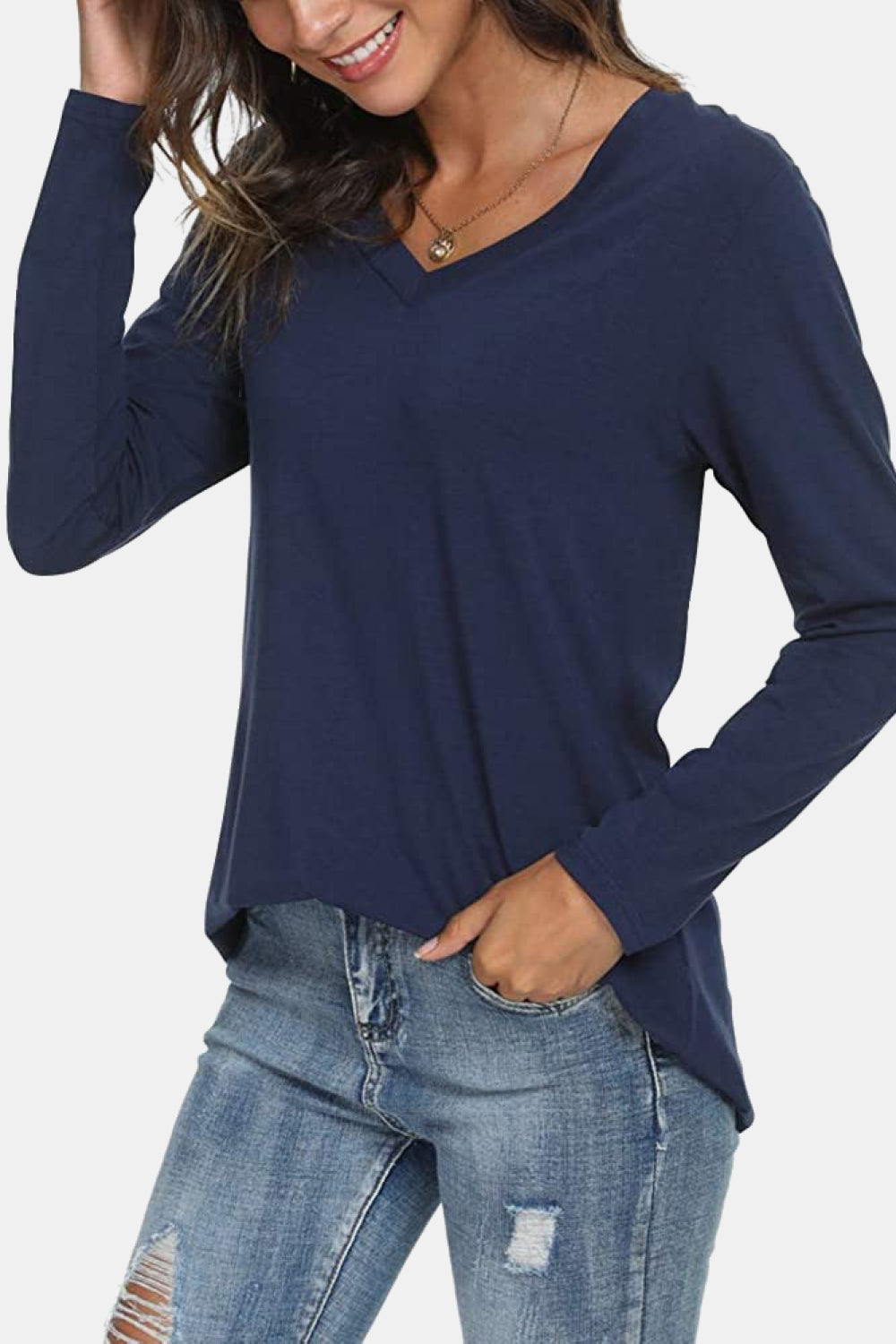 V-Neck Long Sleeve T-Shirt-Jewearrings