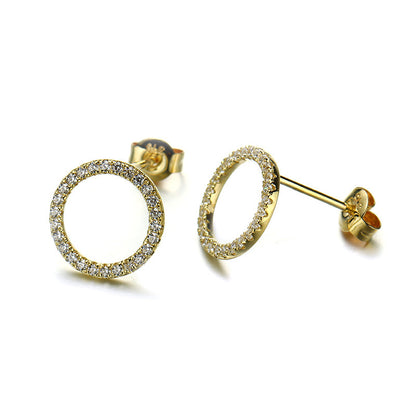 Women's Gold Zircon Ring Earrings-Jewearrings