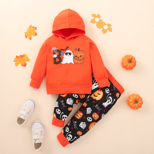 BOO Graphic Long Sleeve Hoodie and Printed Pants Set-Jewearrings